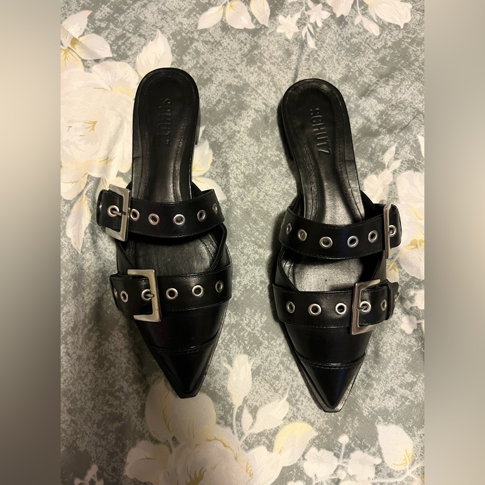 Schutz black buckle flats